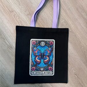 Antisocial butterfly handmade tote bag- wrinkling imperfection as is